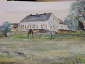 Farm along the Wetering - aquarel - 30-40 cm