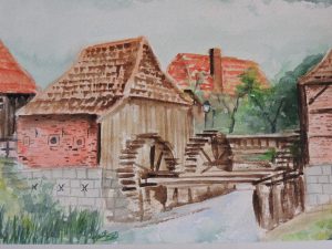 Watermill Haaksbergen - Aquarel 30-40 cm