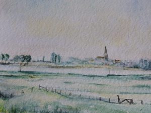 Village on the river - aquarel 30-40 cm