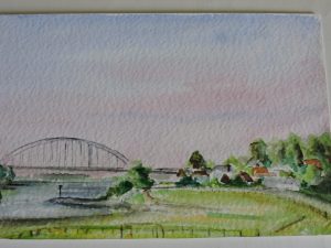 Bridge over the Rhine - aquarel - 20- 30 cm