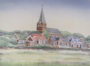 View of village - aquarel - 30 - 40cm