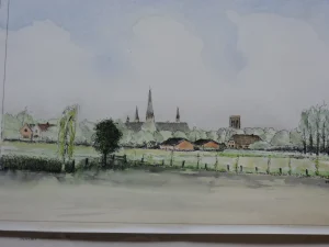 View Of Village  Aquarel 30-40 CM
