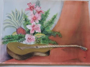 Still Life Guitar With Flowers Aquarel   35-45 CM